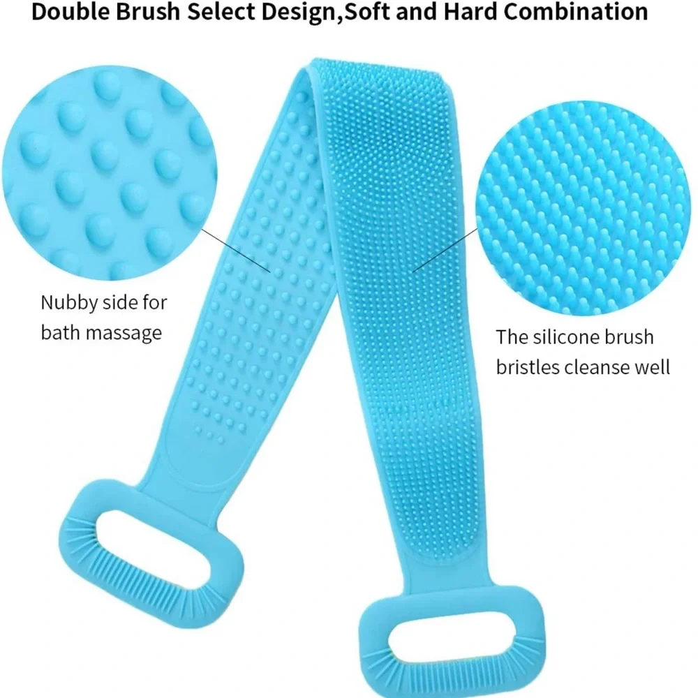 Silicone Back Scrubber,Exfoliating Lengthen Silicone Bath Body (30 inch, Blue)